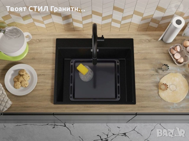 Кухненска Мивка от гранит  Осло XL 500 x 580 mm - Графит, снимка 3 - Други - 37573348