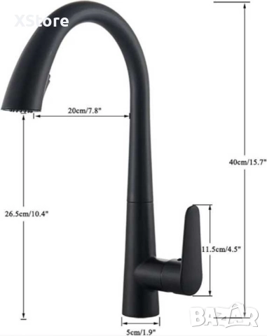 Смесител за кухненска мивка черен мат, снимка 4 - Смесители - 52588662