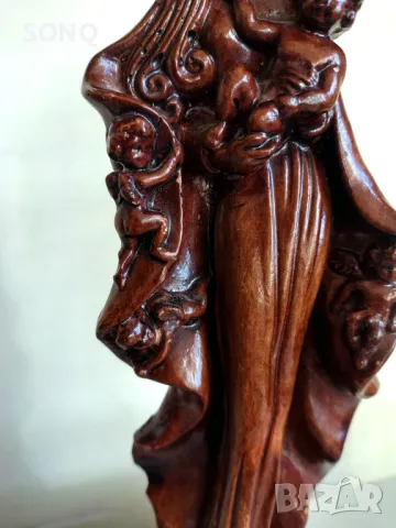 Прекрасна Стара Дървена Статуетка-Майка Със Деца, снимка 3 - Статуетки - 49601055