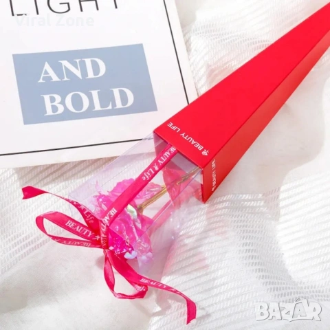 Декоративна роза със златно стъбло в подаръчна кутия, снимка 10 - Подаръци за жени - 53240073