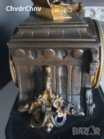 Франция 1800-те/42см-14кг стар френски каминен часовник/бронзова фигура-мрамор, снимка 5 - Антикварни и старинни предмети - 52465664