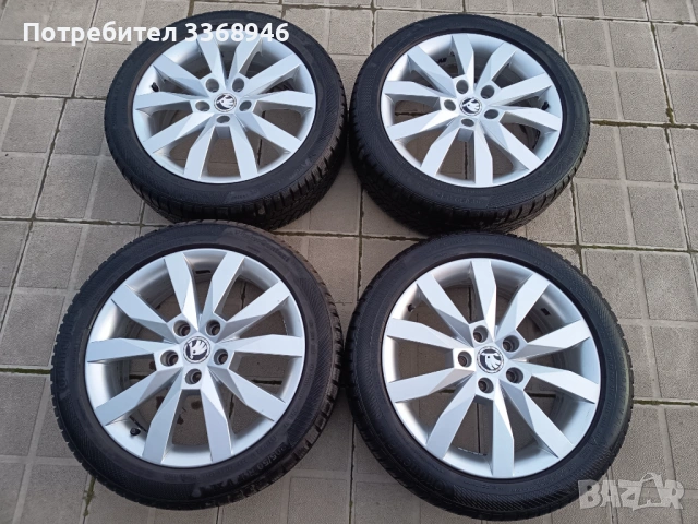 Джанти оригинални Шкода 17" 5х112 с гуми 205/50/17 Skoda Octavia, снимка 2 - Гуми и джанти - 53650056