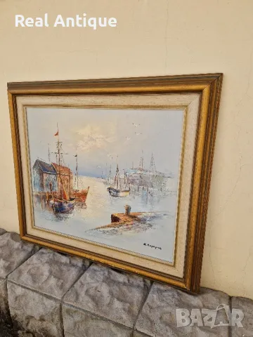 Майсторска антикварна авторска картина масло върху платно , снимка 7 - Картини - 47671747