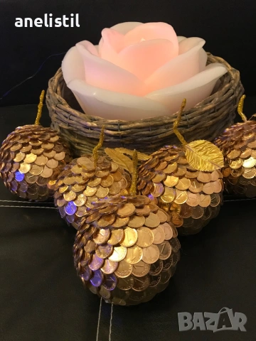 🍎✨ ЛИМИТИРАНА СЕРИЯ – Декоративна златна ябълка от български стотинки ✨🍎, снимка 2 - Декорация за дома - 53219821