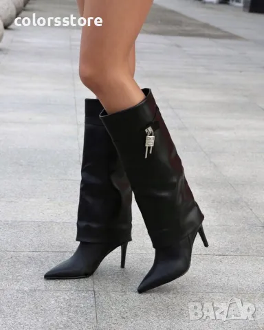 Ботуши на ток - черна кожа - KD120, снимка 2 - Дамски ботуши - 48435683