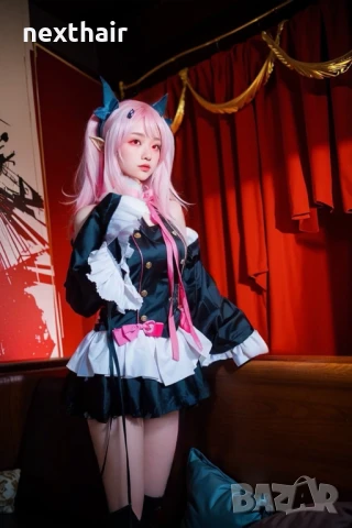 Дълга розова перука с две опашки Krul Tepes Anime Owari No Seraph, снимка 2 - Аксесоари за коса - 50458699