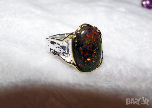 925 сребърен пръстен с огнен опал 16х11мм подходящ за подарък, снимка 3 - Пръстени - 51719810