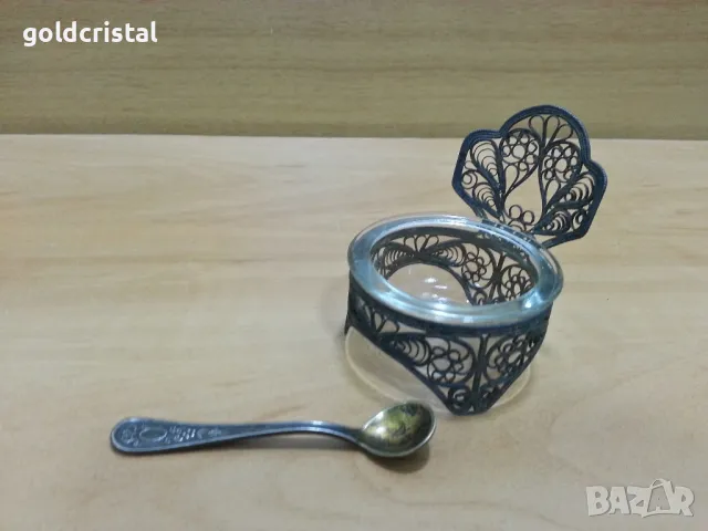 Стар руски съд за хайвер солница филигран , снимка 2 - Антикварни и старинни предмети - 49601069