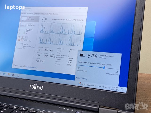 Лаптоп FUJITSU LIFEBOOK U728 12.5" touch /I5-8250U/8GB/256GB SSD/FullHD/DP/Камера/Win10 PRO, снимка 7 - Лаптопи за работа - 40794021
