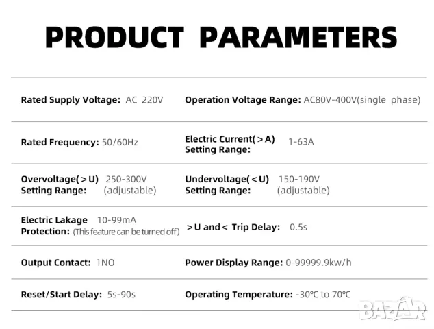 Реле за контрол на напрежение и ток, монофазно 63A TUYA APP WiFi, снимка 10 - Друга електроника - 49914180
