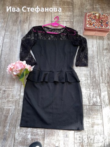 Страхотна нова черна еластична рокля с пеплум на талията , снимка 3 - Рокли - 37246305
