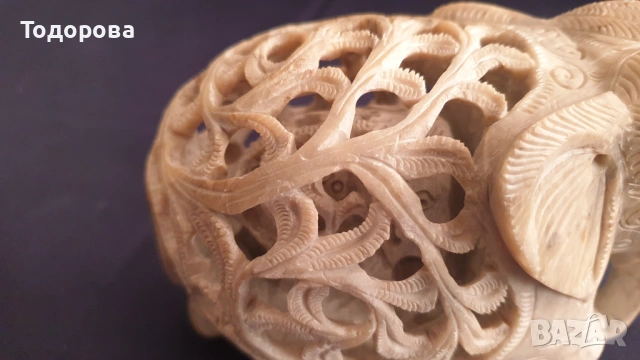 Пластика на слоница майка от мрамор-сапунен камък, снимка 3 - Антикварни и старинни предмети - 53660230