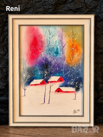 Зима в цветове, картина пастел, оригинал