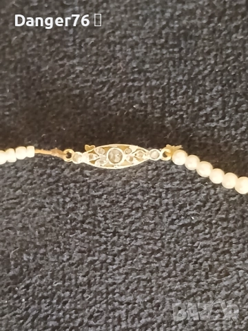 Стара перлена огърлица от естествени перли със златна закопчалка  и диаманти, снимка 2 - Антикварни и старинни предмети - 52506973