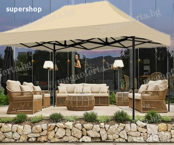 Градинска Шатра 3х4.50 с Усилена Конструкция и Гумирано Покривало, снимка 8 - Градински мебели, декорация  - 53849372