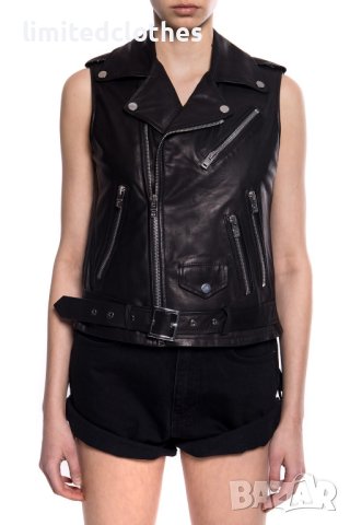 AMIRI Black Fringed Biker Leather Дамски Кожен Елек size 42 (M), снимка 2 - Якета - 42195724