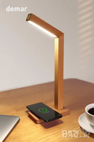 Смарт LED лампа за нощно/маса с безжично зарядно и USB, димираща се (5000K)
