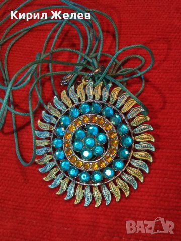 ПОСРЕБРЕН ФЛОРАЛЕН КРИСТАЛЕН БЛЕСТЯЩ АРТ МЕДАЛЬОН КОЛИЕ 33119