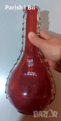 Червена стъклена ваза, снимка 2 - Вази - 38875103