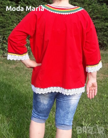Дамска фолклорна риза червена, снимка 5 - Ризи - 41358526