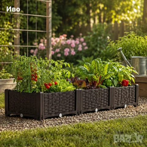 Модулна повдигната леха 120x40x22 см – За зеленчуци, билки и цветя, UV устойчива, кафява, снимка 2 - Саксии и кашпи - 55969150