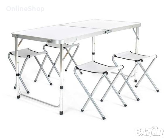 Компект Сгъваема Маса и Столове Malatec , 4 Стола, Алуминиев Материал, Сгъваема, 120 x 60 x 70 cm, снимка 11 - Маси - 42037016