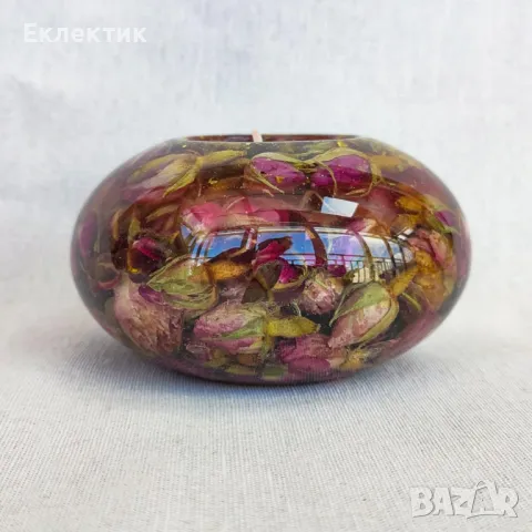 Свещник със сухи розови пъпки, снимка 3 - Вази - 50041110