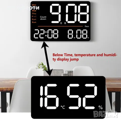 Цифров стенен часовник  Часовник с голям дисплей и цифри X6636, снимка 6 - Друга електроника - 48824486