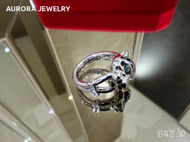 CARTIER Panthere de Cartier White Gold Black 5 Diamonds Пръстен, снимка 5 - Пръстени - 53238975
