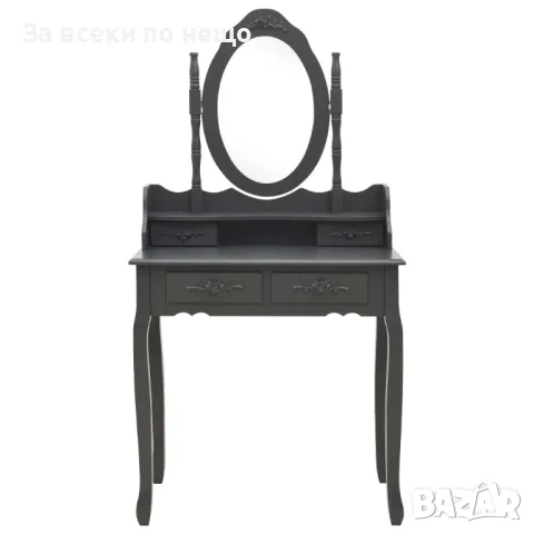 Комплект тоалетка с табуретка, сив, 75x69x140 см, пауловния Код P458, снимка 10 - Тоалетки - 50063089