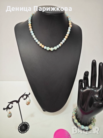 Ръчно изработен комплект бижута с яспис – гривна, колие и обеци, снимка 2 - Бижутерийни комплекти - 52775855