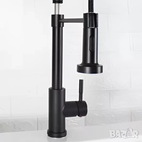 Смесител за кухня с изтеглящ се душ / Смесител за кухня с гъвкав чучур черен или иноксов, снимка 4 - Смесители - 53517248