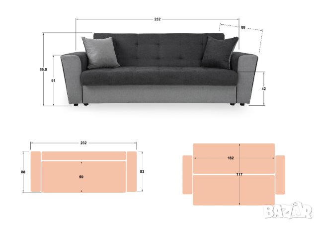 Разтегателен диван , мента + светло кафяв, снимка 4 - Дивани и мека мебел - 42548776