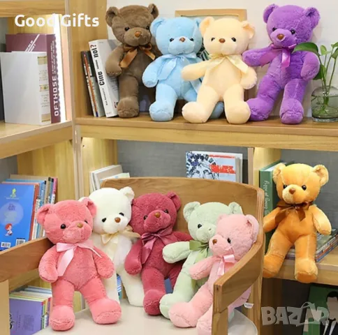 Плюшено Мече с панделка, 35см Розово, Кафяво, Лилаво и др., снимка 4 - Плюшени играчки - 49157974