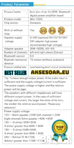 Нов мощен висококачествен мини Стерео цифров усилвател ZK-1002L 2 X 100W Bluetooth 5.0 Безжичен Hi-F, снимка 7 - Ресийвъри, усилватели, смесителни пултове - 47748822