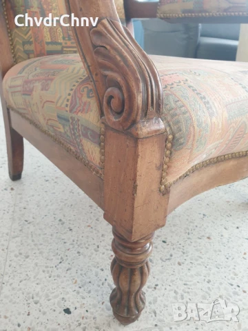 Старо кресло ръчна дърворезба 110см/висок масивен дървен стол с полакътници, снимка 7 - Антикварни и старинни предмети - 46514432