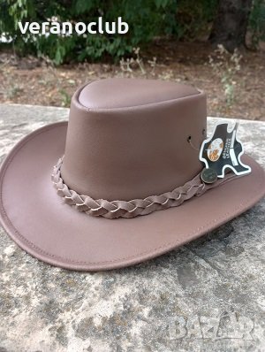 Естествена Кожена каубойска шапка Кафява, снимка 2 - Шапки - 41861989