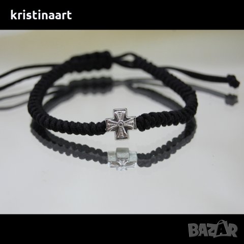 Църковна плетена черна гривна с кръст, снимка 4 - Гривни - 34097707