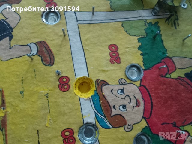 Винтидж дъска за игра на пинбол 63.см(600 мм), футболна ретро дървена игра на пинбол от 1960 г.,  - , снимка 11 - Антикварни и старинни предмети - 41534119