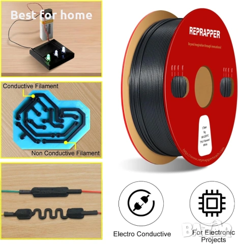 Reprapper Проводим TPU филамент 1.75 мм (± 0.03 мм) 2.2 фунта (1 кг) за 3D принтер, електропроводим , снимка 2 - Други инструменти - 53838423