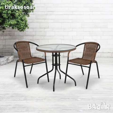 РАЗПРОДАЖБА Комплект Кафява Маса и 2 стола за градина Градински Мебели, снимка 2 - Градински мебели, декорация  - 49658882