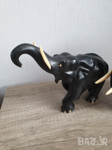 Два слона от масивно абаносово дърво и кост за бивни и нокти, снимка 8 - Антикварни и старинни предмети - 39566920