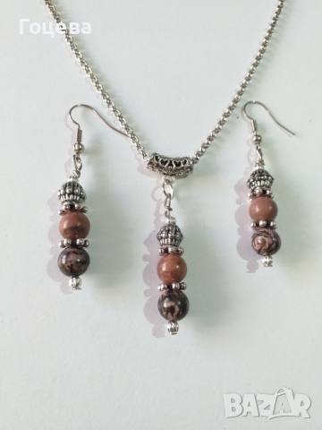 Новият ни Бохо комплект бижута с камъни Родонит 