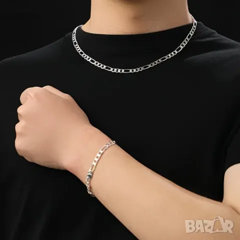 Сребърно синджирче и верижка Фигаро, снимка 4 - Колиета, медальони, синджири - 49744899