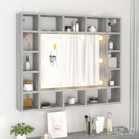 Огледален шкаф с LED, Сив сонома, 91x15x76,5 см, снимка 4 - Шкафове - 41937724