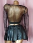 L Черен топ мрежа ,кожена черна ултра къса пола на плисета и черна полупрашка , снимка 6