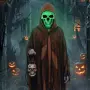 Нов Grim Reaper костюм за Хелоуин маскарад парти карнавал с плащ качулка и страшна маска череп, снимка 8