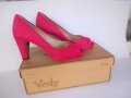 Дамски ярко розови обувки, № 38, естествен велур, неразличими от нови, снимка 1 - Дамски елегантни обувки - 42325546