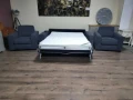 Сив комплект от плат набук диван тройка с функция сън и два фотьойла, снимка 2