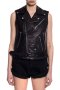 AMIRI Black Fringed Biker Leather Дамски Кожен Елек size 42 (M), снимка 2
